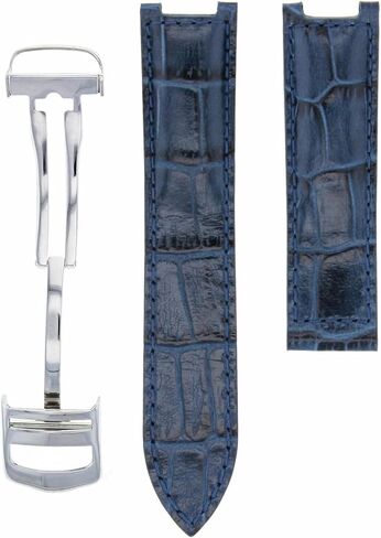 Ewatchparts Leather Watch Band Strap Compatible With 35mm Cartier Pasha Watch 20mm Deployment Clasp Blue in Saudi Arabia
