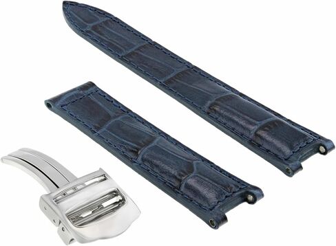 Ewatchparts Leather Watch Band Strap Compatible With 35mm Cartier Pasha Watch 20mm Deployment Clasp Blue in Saudi Arabia