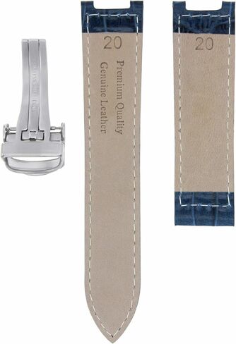 Ewatchparts Leather Watch Band Strap Compatible With 35mm Cartier Pasha Watch 20mm Deployment Clasp Blue in Saudi Arabia