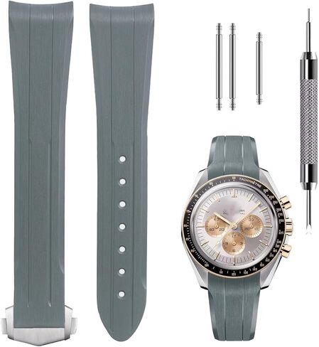 Premium Liquid Silicone Watch Strap 20mm, Compatible with Omega Speedmaster Professional Moonwatch 42mm, Seamaster & Swatch x Omega MoonSwatch, Soft Rubber Band with Fine Linear Texture in Kuwait