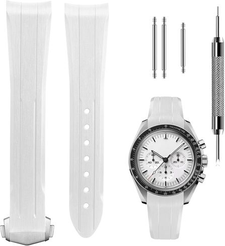 Premium Liquid Silicone Watch Strap 20mm, Compatible with Omega Speedmaster Professional Moonwatch 42mm, Seamaster & Swatch x Omega MoonSwatch, Soft Rubber Band with Fine Linear Texture in Saudi Arabia