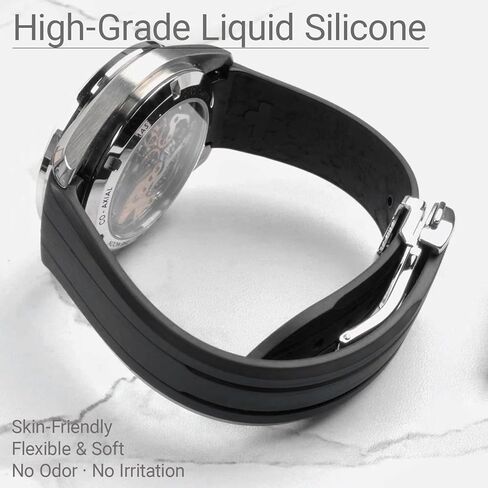 Premium Liquid Silicone Watch Strap 20mm, Compatible with Omega Speedmaster Professional Moonwatch 42mm, Seamaster & Swatch x Omega MoonSwatch, Soft Rubber Band with Fine Linear Texture in Saudi Arabia