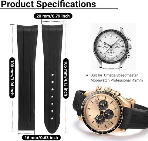 Premium Liquid Silicone Watch Strap 20mm, Compatible with Omega Speedmaster Professional Moonwatch 42mm, Seamaster & Swatch x Omega MoonSwatch, Soft Rubber Band with Fine Linear Texture in Saudi Arabia