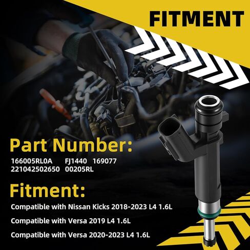 166005RL0A FJ1440 4Pcs Fuel Injectors Compatible with Nissan Versa 2019-2023 Kicks 2018-2023 L4 1.6L Replace 169077 221042502650 in Kuwait
