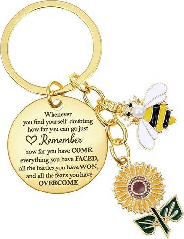 Motivational Sunflower Bee Keychain, Positive Bee Sunflower Charms for Handbags, Inspirational Gifts, Cute Best Friend/Friendship Keychain Gifts for Women, Encouraging Gift for Birthday in Saudi Arabia
