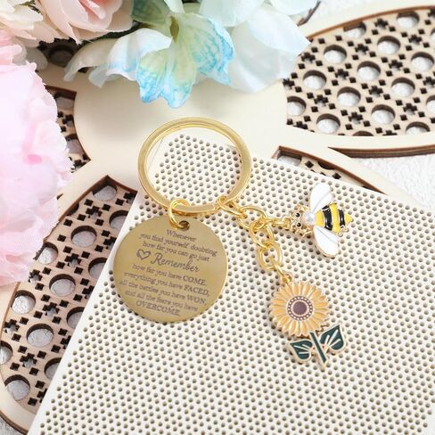 Motivational Sunflower Bee Keychain, Positive Bee Sunflower Charms for Handbags, Inspirational Gifts, Cute Best Friend/Friendship Keychain Gifts for Women, Encouraging Gift for Birthday in Saudi Arabia