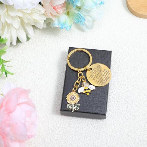Motivational Sunflower Bee Keychain, Positive Bee Sunflower Charms for Handbags, Inspirational Gifts, Cute Best Friend/Friendship Keychain Gifts for Women, Encouraging Gift for Birthday in Saudi Arabia