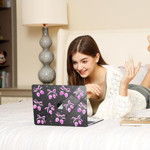 MOSISO Compatible with MacBook Air 13 inch Case 2026 2025 2024-2022 M4 A3240 M3 A3113 M2 A2681, Strawberry Bows Plastic Hard Shell&Keyboard Cover&Screen Protector for MacBook Air 13.6 inch Case, Black in Saudi Arabia