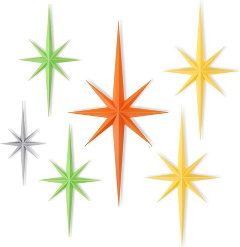 ديكور جداري حديث لمنتصف القرن، 6 قطع منحوتة جدارية فنية ثلاثية الأبعاد من طراز Starburst، 8 نجوم ذرية مدببة ديكور منزلي عتيق in Kuwait