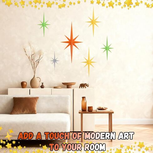 ديكور جداري حديث لمنتصف القرن، 6 قطع منحوتة جدارية فنية ثلاثية الأبعاد من طراز Starburst، 8 نجوم ذرية مدببة ديكور منزلي عتيق in Kuwait