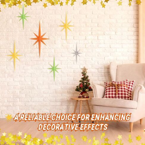 ديكور جداري حديث لمنتصف القرن، 6 قطع منحوتة جدارية فنية ثلاثية الأبعاد من طراز Starburst، 8 نجوم ذرية مدببة ديكور منزلي عتيق in Kuwait