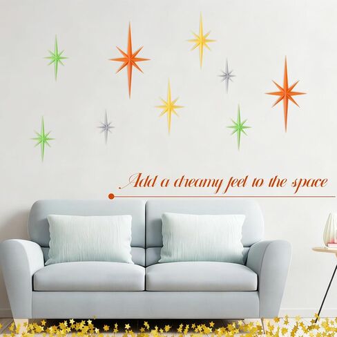 ديكور جداري حديث لمنتصف القرن، 6 قطع منحوتة جدارية فنية ثلاثية الأبعاد من طراز Starburst، 8 نجوم ذرية مدببة ديكور منزلي عتيق in Kuwait