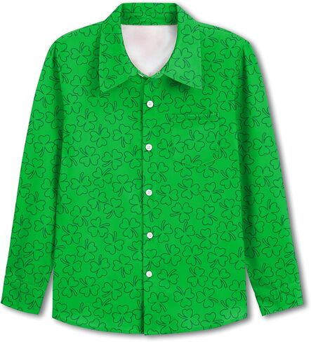 BesserBay Kid Boys Valentines Day Button Down Dress Shirts Mardi Gras Collared Polo Shirt with Chest Pocket 6-14 Years in Kuwait