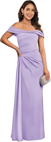 Satin Off The Shoulder Bridesmaid Dresses for Women Long Pleated Mermaid Formal Evening Gown in Kuwait