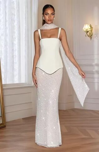 Sparkly Sequin Prom Dresses with Scarf Mermaid Evening Party Gown Spaghetti Straps Maxi Cocktail Gowns in Saudi Arabia
