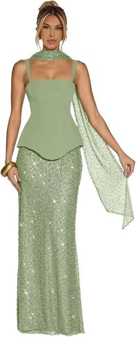 Sparkly Sequin Prom Dresses with Scarf Mermaid Evening Party Gown Spaghetti Straps Maxi Cocktail Gowns in Saudi Arabia