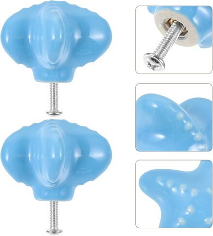 TOYANDONA Shell Shape Ceramic Drawer Knobs for Room, Cartoon Sea Creature Cabinet Pull Handles, Blue Large Shell Wardrobe and Dresser Hardware, 2pcs Set for ’s Furniture in Saudi Arabia