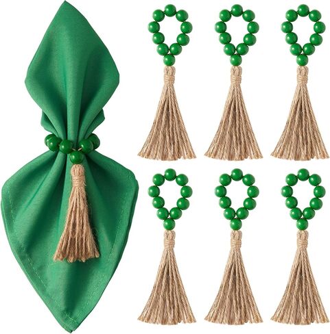 Napkin Rings Set of 6, Wooden Napkin Rings, Wood Bead Napkin Rings for Table Decor, Christmas Farmhouse Napkin Rings for Boho Table Decor, Spring Banquet, Wedding, Holiday Dinner Party, Easter in Kuwait