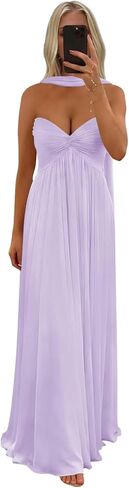 Chiffon Bridesmaid Dress with Scarf for Women Elegant Sweetheart Neckline Flowy 2026 Formal Dress ACL001 in Kuwait