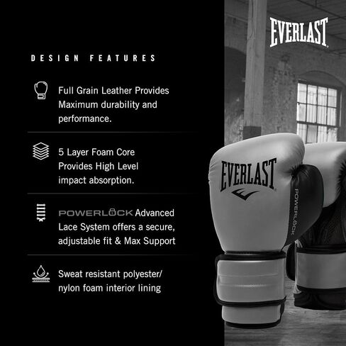 Everlast Powerlock 2 Boxing Gloves | Pro Flight Gloves | Secure Fit Lace-Up with Triple-Layer Foam & Wrist Support for Injury Prevention | Heavy Bag & Speedbag Training (12oz | White/Gold) in Kuwait