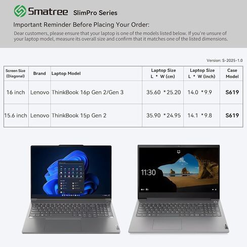 Smatree SlimPro Laptop Sleeve Case for 16 inch Lenovo ThinkBook 16p Gen 3/2, for 15.6 inch Lenovo ThinkBook 15p Gen 2, Case with Accessory Pocket, Patented Super-Corner Design (S619) in Saudi Arabia