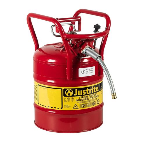 Justrite AccuFlow 7350110 Type II Galvanized Steel Transport and Dispensing Flammable Safety Can with 5/8" Flexible Spout, 5 Gallon Capacity, Red in Kuwait