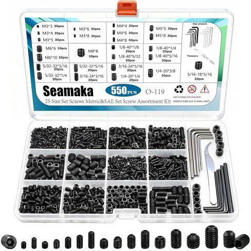 400Pcs 1/8-40 to 5/16-18 Internal Hex Allen Head Socket Set Screw (Black),12 Size 12.9 Class Alloy Steel Grub Screw Assortment Kit with 5 Hex Wrenches for for Door Handles, Light Fixture in Saudi Arabia