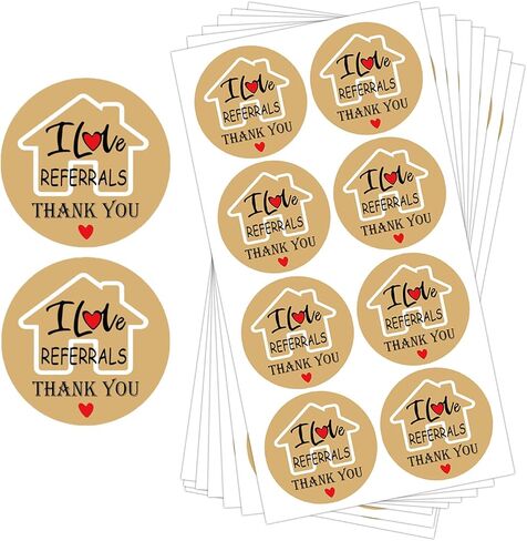 ملصق I Love Referrals على شكل منزل، مقاس 1.5 بوصة، ملصقات شكر للوكلاء ومستلزمات المبيعات، مستلزمات السمسار، بريد للأعمال الصغيرة (504 قطعة) in Kuwait