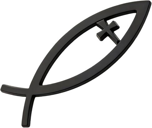 Jesus Cross Fish Decal Sticker, 3D Retro Christian Fish Symbol Sticker, Metal Scratch-resistant Fade-proof Vehicle Emblem Decoration, for Most Vehicles (Black) in Saudi Arabia