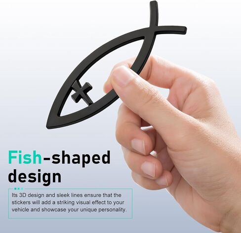 Jesus Cross Fish Decal Sticker, 3D Retro Christian Fish Symbol Sticker, Metal Scratch-resistant Fade-proof Vehicle Emblem Decoration, for Most Vehicles (Black) in Saudi Arabia