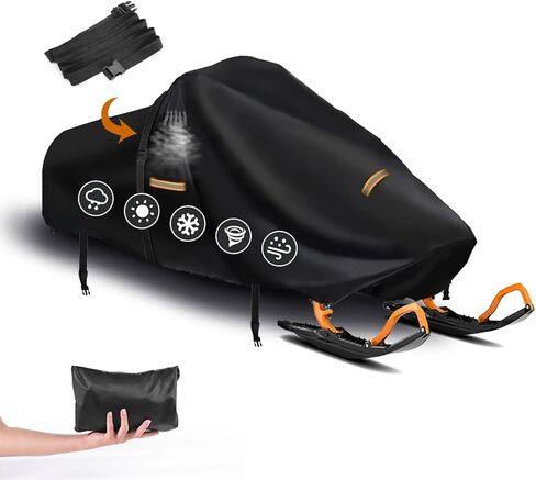 Snowmobile Cover,Heavy Duty 420D Oxford Fabric Sled Ski Cover with 2 Windproof Buckles,Air Vents,Universal Trailerable Snowmobile Storage Cover for Polaris,Ski-Doo,Arctic Cat,Yamaha,Lynx,Camso,CFMOTO in Kuwait