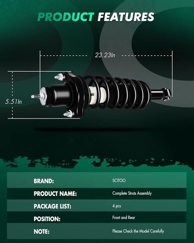 SCITOO Front & Rear Complete Strut Assembly 2008-2010 for Mitsubishi Lancer Shock Struts Replace 172356 172355 172508 -Set of 4 in Saudi Arabia