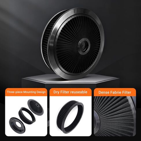 14" X 3" Round Air Cleaner Filter Assembly Kit With High- Flow Thru Lid Washable & Reusable for Caburetor Lid 5-1/8" Carb Neck Compatible with Ford/GMC/Chevy SBC BBC (BLUE) in Saudi Arabia