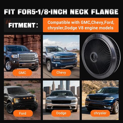 14" X 3" Round Air Cleaner Filter Assembly Kit With High- Flow Thru Lid Washable & Reusable for Caburetor Lid 5-1/8" Carb Neck Compatible with Ford/GMC/Chevy SBC BBC (BLUE) in Saudi Arabia