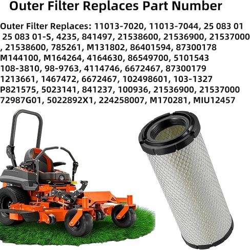11013-7044 11013-7045 Inner & Outer Air Filter Fits for Kawasaki FX751V FX691V FX1000V FH680V FX801V AF25552 AF25551 for Kohler M131802 M131803 25 083 01-S 25 083 04-S for Donaldson P821575 P822858 in Kuwait