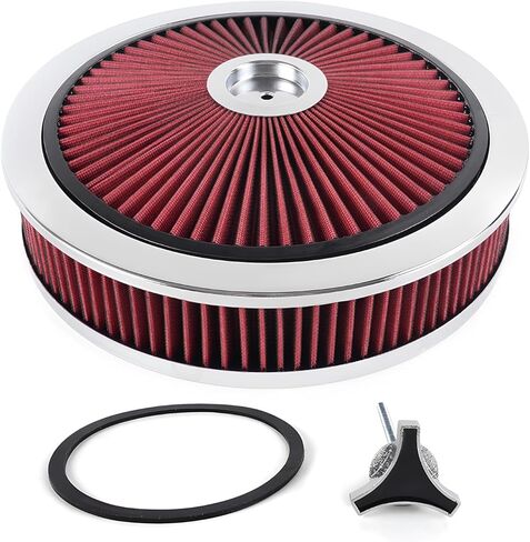 14" X 3" Round Air Cleaner Filter Assembly Kit With High- Flow Thru Lid Washable & Reusable for Caburetor Lid 5-1/8" Carb Neck Compatible with Ford/GMC/Chevy SBC BBC (BLUE) in Saudi Arabia