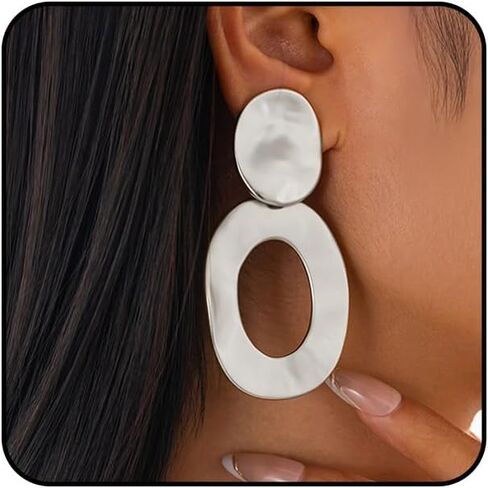 Chunky Golden Layered Statement Dangle Drop Earrings Exaggerated Geometric Elliptical Circle Earrings in Saudi Arabia