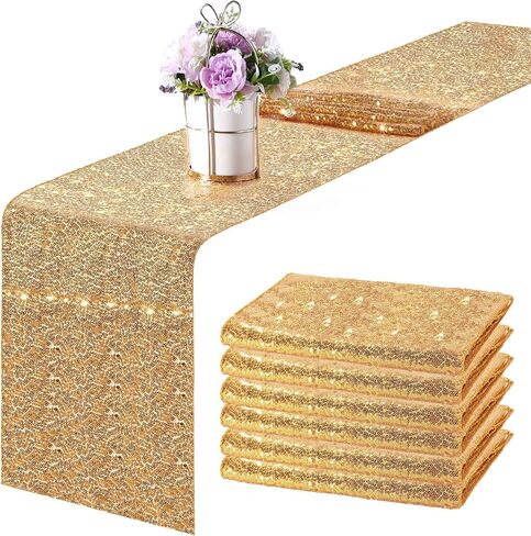 6 Pieces 12 x 108 Inches Sequin Table Runners Glitter Sequin Runner Rectangular Table Runner Cloth for Christmas New Year Birthday Wedding Holiday Party Decorations (Lake Blue) in Saudi Arabia