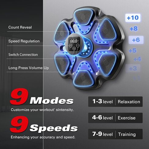 آلة ملاكمة موسيقية مع قفازات للبالغين، آلة ملاكمة مثبتة على الحائط، معدات ملاكمة بلوتوث ذكية للمنزل وصالة الألعاب الرياضية، آلة تدريب مع مثبت إلكتروني على الحائط in Kuwait