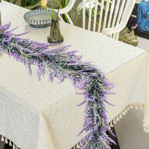 6Ft Lavender Purple Artificial Garland All Year Lavender for Wedding Mantle Spring Summer Garland Indoor Outdoor Home Farmhouse Party Stair Table Window Home Decoration in Kuwait