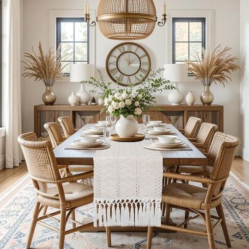 Yuboo Black Table Runner Short ، Boho Coffee Table Runner 36 Inghes ، وشاح صغير Macrame Dresser Lightstand ، طاولة النهاية ، المطبخ ، بوهيميا القوطية زخارف الطاولة القوطية in Kuwait
