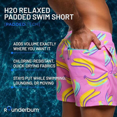 Rounderbum Mens Swimwear | Beach Shorts | Padded Technology | Quick Dry | Drawstring | Bathing Suits | Swim Shorts | Palm Green | Large in Kuwait