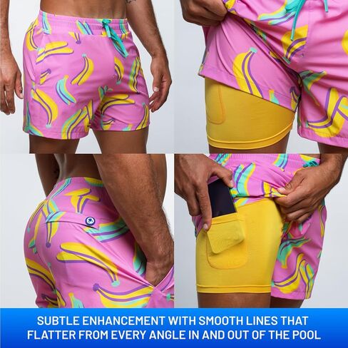 Rounderbum Mens Swimwear | Beach Shorts | Padded Technology | Quick Dry | Drawstring | Bathing Suits | Swim Shorts | Palm Green | Large in Kuwait