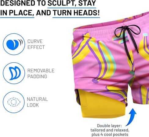 Rounderbum Mens Swimwear | Beach Shorts | Padded Technology | Quick Dry | Drawstring | Bathing Suits | Swim Shorts | Palm Green | Large in Kuwait