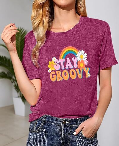 Women's Retro Hippie Style Stay Groovy Floral Pattern Shirt Hippie 70s Elements Short Sleeved Casual top in Saudi Arabia