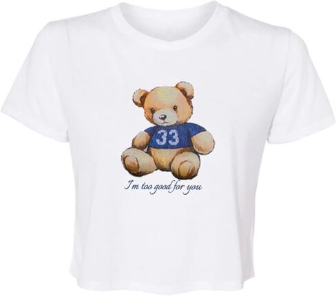 Cute Bear-Printed Tee Women Y2K Letter Graphic T-Shirt Short Sleeve Roundneck Crop Top Basic Summer Tops in Kuwait