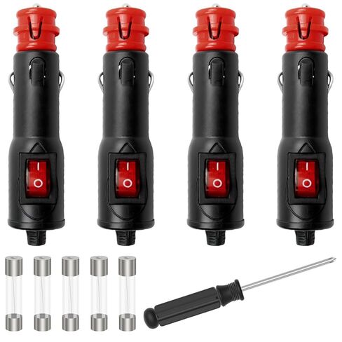 4 Pcs 12V/24V 10A Cigarette Lighter Male Plug with Switch Aux Socket Plug Car Replacement Connector for Motorcycle/Car/Tractor with 4 Pcs Fuse, Screwdriver in Saudi Arabia