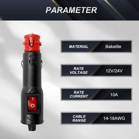 4 Pcs 12V/24V 10A Cigarette Lighter Male Plug with Switch Aux Socket Plug Car Replacement Connector for Motorcycle/Car/Tractor with 4 Pcs Fuse, Screwdriver in Saudi Arabia