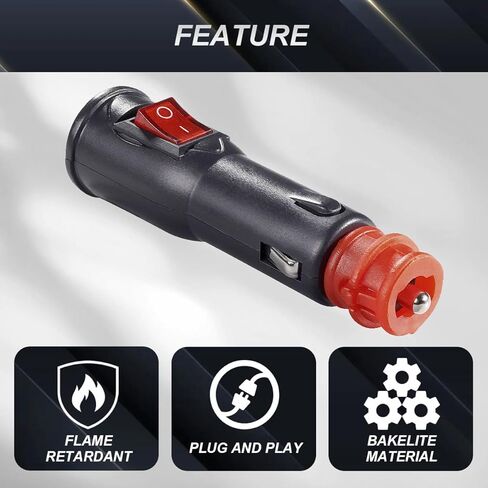 4 Pcs 12V/24V 10A Cigarette Lighter Male Plug with Switch Aux Socket Plug Car Replacement Connector for Motorcycle/Car/Tractor with 4 Pcs Fuse, Screwdriver in Saudi Arabia