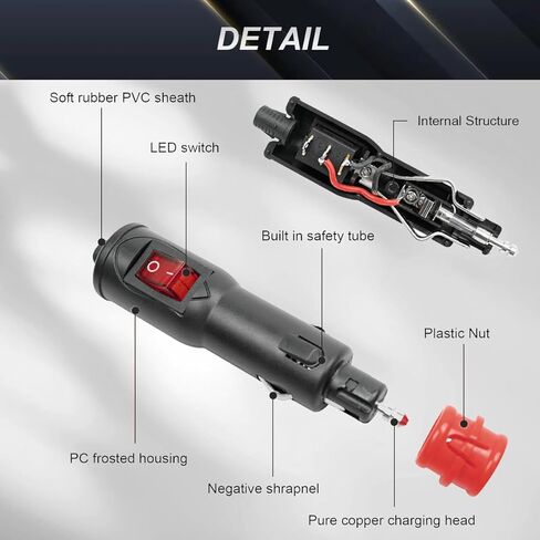 4 Pcs 12V/24V 10A Cigarette Lighter Male Plug with Switch Aux Socket Plug Car Replacement Connector for Motorcycle/Car/Tractor with 4 Pcs Fuse, Screwdriver in Saudi Arabia